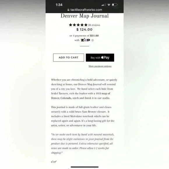 Tactile Craftworks Leather Denver Map Journal - Picture 5 of 8